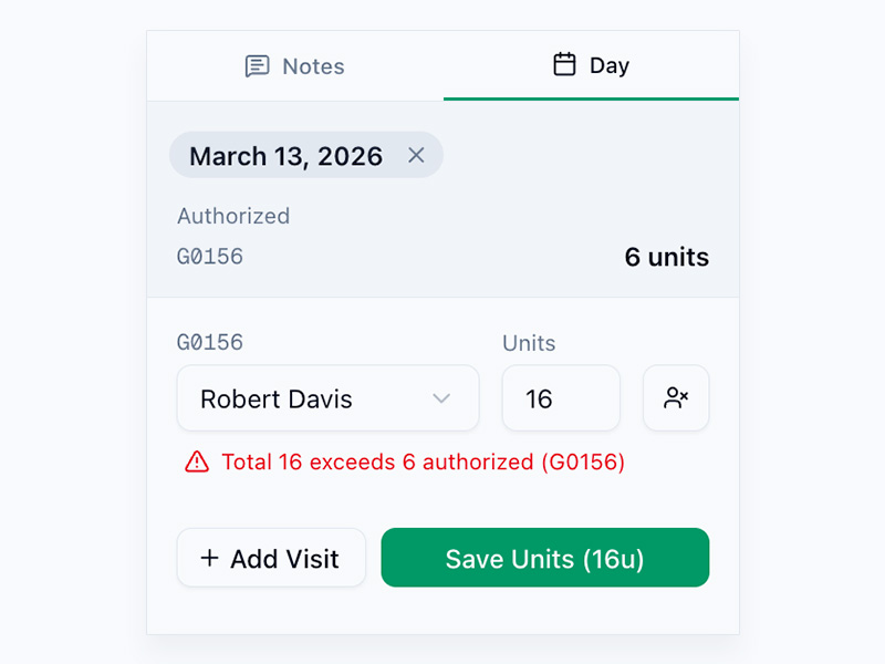 A warning shows when entering a unit count higher than the scheduled amount