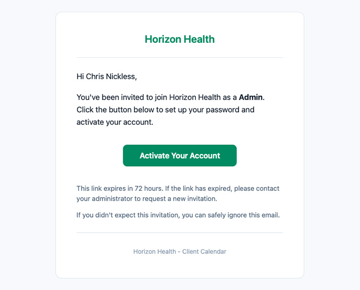 The invitation email from notifications@palanahealth.com with the activation link