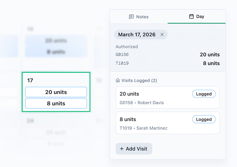 Calendar cell changed from empty to logged with blue border and units shown